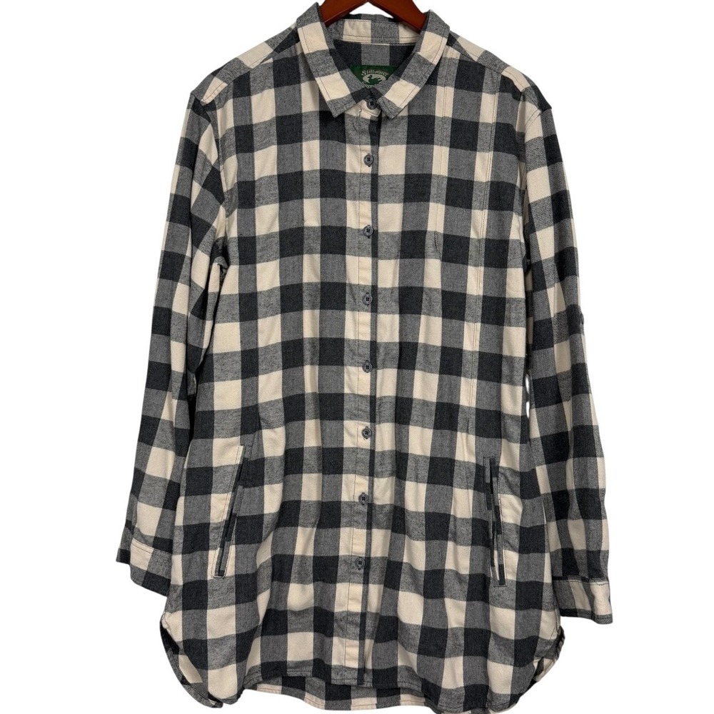 Stillwater Supply Co Womens XL Buffalo Plaid Flannel Shirt Jacket Black Cream